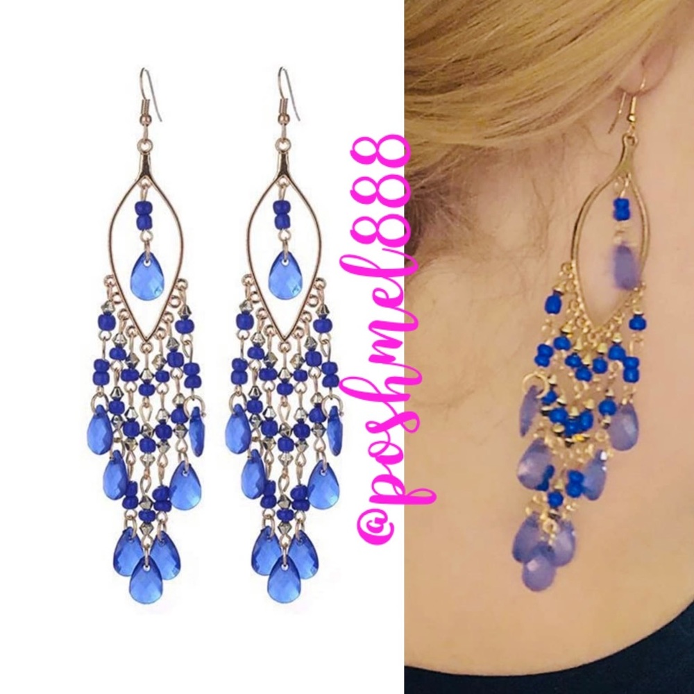 .::GoddessWear::.Boho CrystalBlue Water Drop Tassel Chandelier Statement…